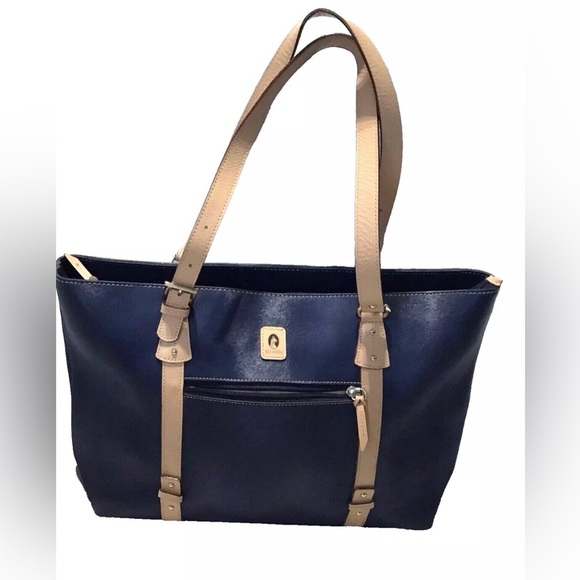El Potro Tote Leather Blue Shoulder Bag Shopper Zipper Studs Double Handle - Picture 1 of 15